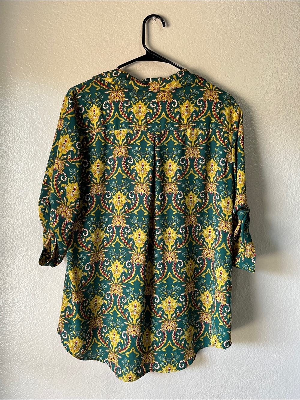 New York & Company Green Floral Medallion V-Neck Tunic Boho Sz L Office TC0592 - Picture 7 of 8